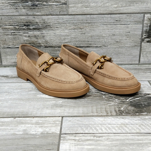 STEVE MADDEN "Karmine" Leather/Suede Chunky Heel Loafer with Chainlink Detail - Picture 7 of 15